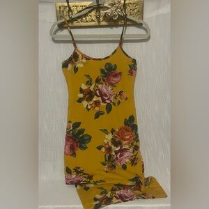Heart Hips Mustard Yellow Floral Spaghetti-Strap Mini Dress